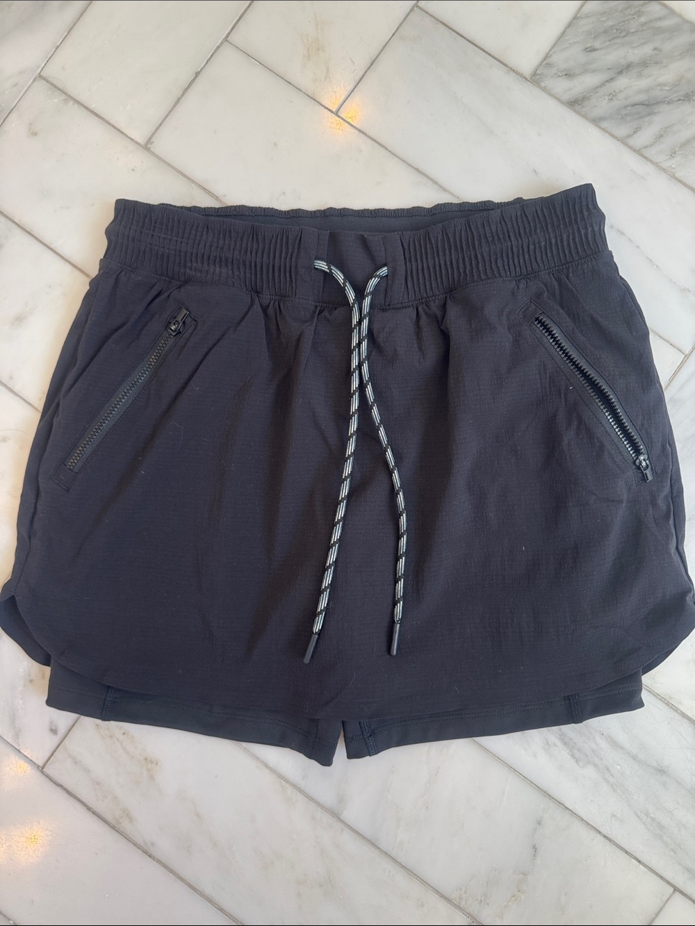 Athleta Black Active/hiking  Drawstring Skort with Zip Pockets